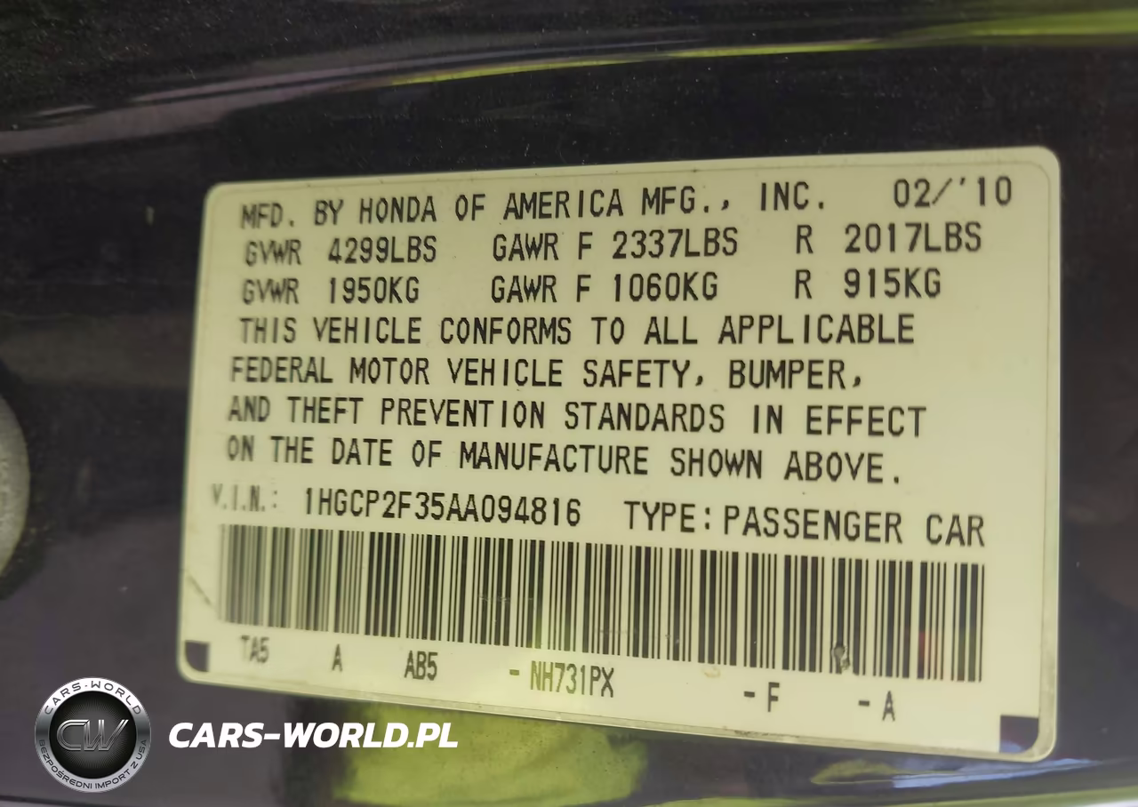 2010 Honda Accord 2.4 Lx VIN:1HGCP2F35AA094816 - 9