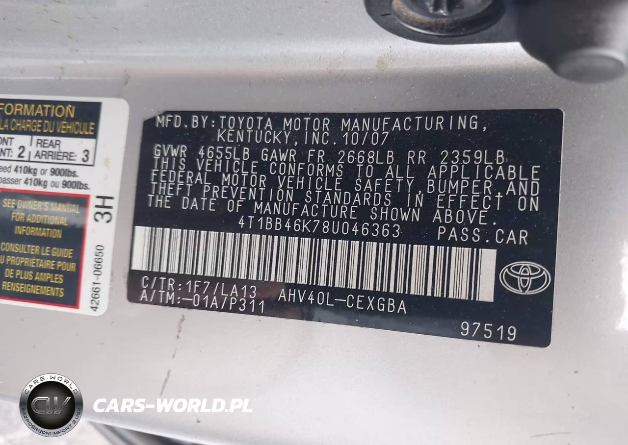 2008 Toyota Camry Hybrid VIN:4T1BB46K78U046363 - 9