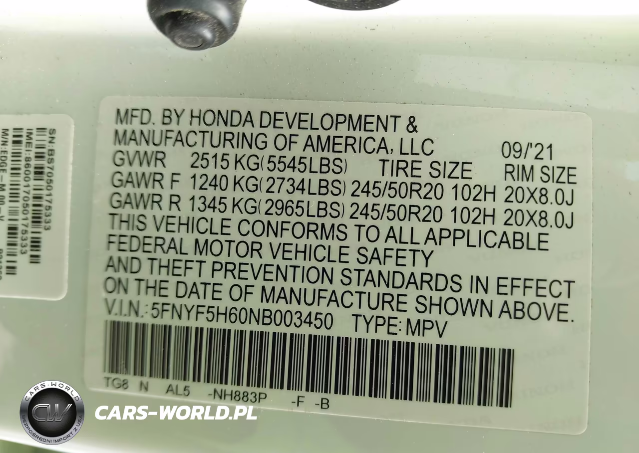 2022 Honda Pilot 2Wd Touring 7 Passenger VIN:5FNYF5H60NB003450 - 9