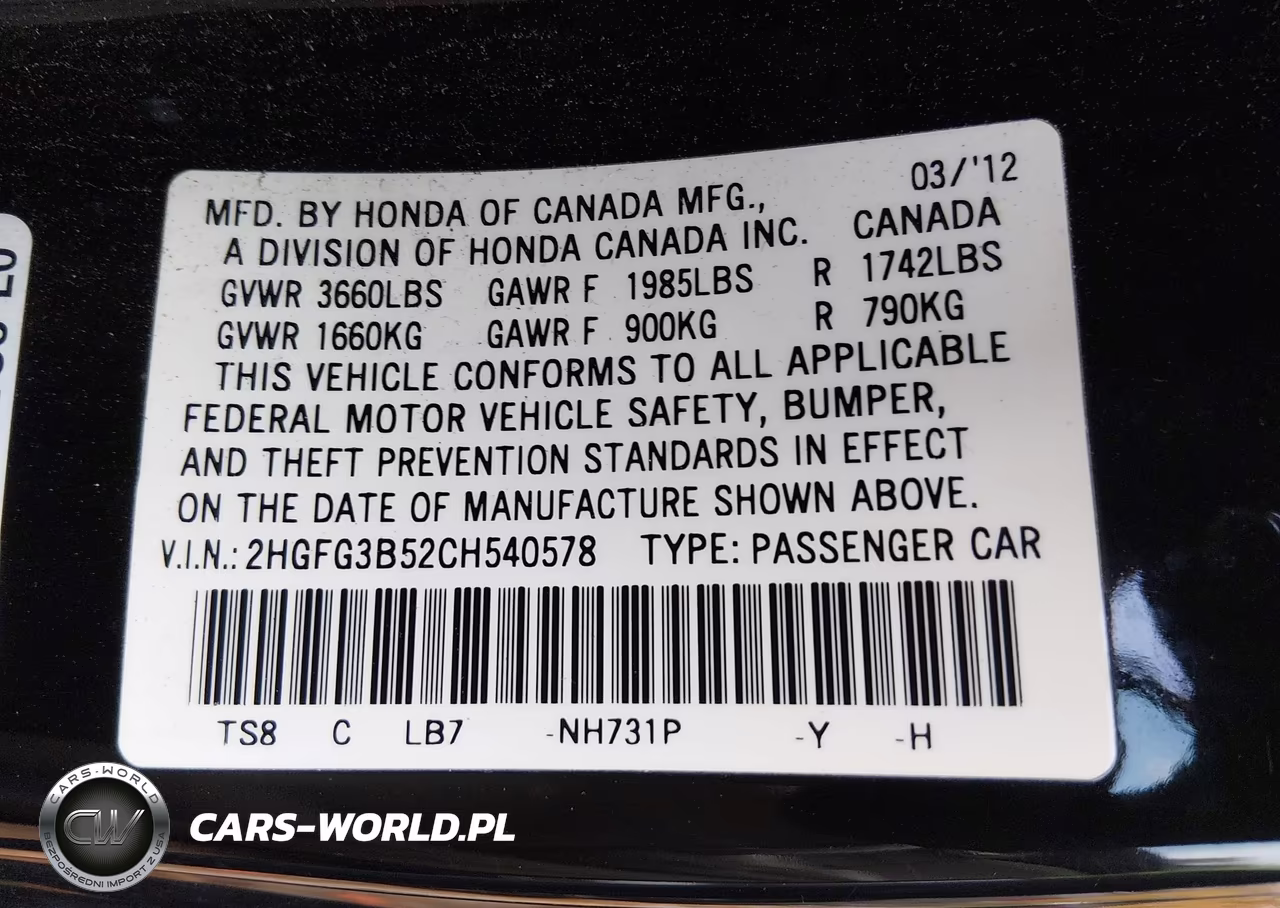2012 Honda Civic Lx VIN:2HGFG3B52CH540578 - 9