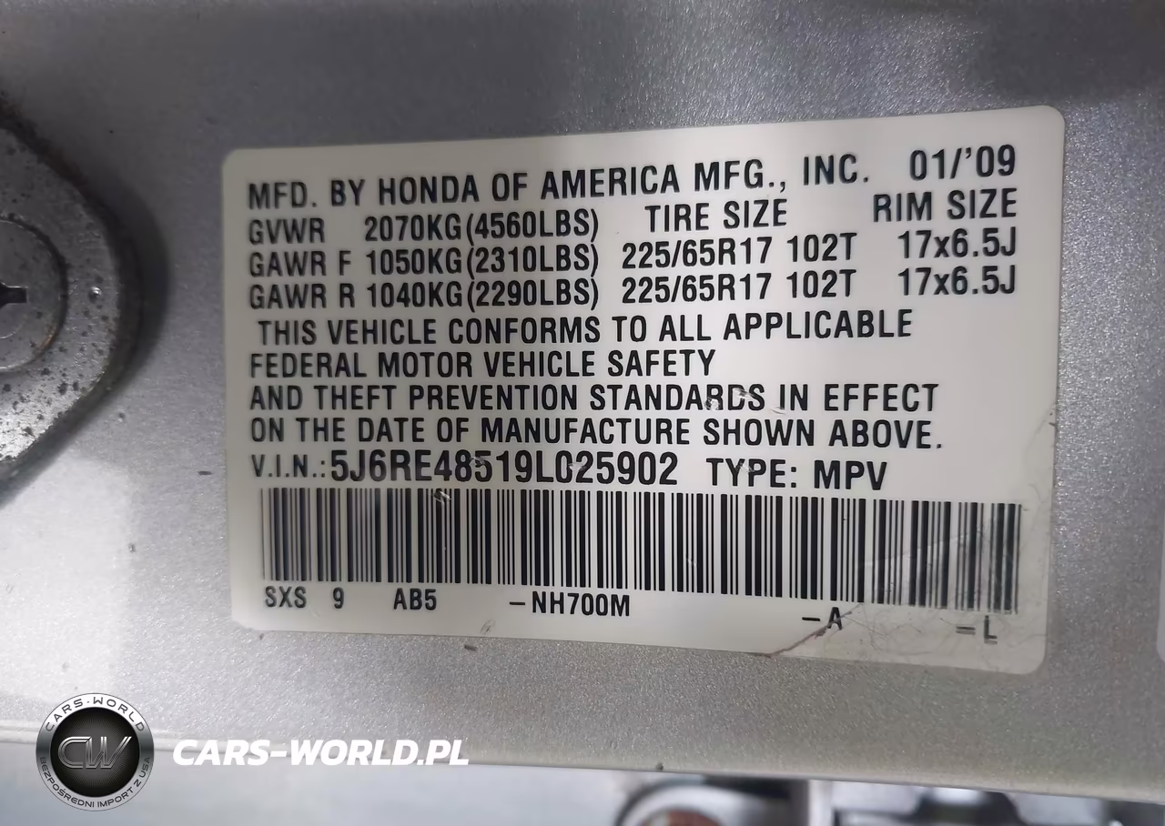 2009 Honda Cr-V Ex VIN:5J6RE48519L025902 - 9