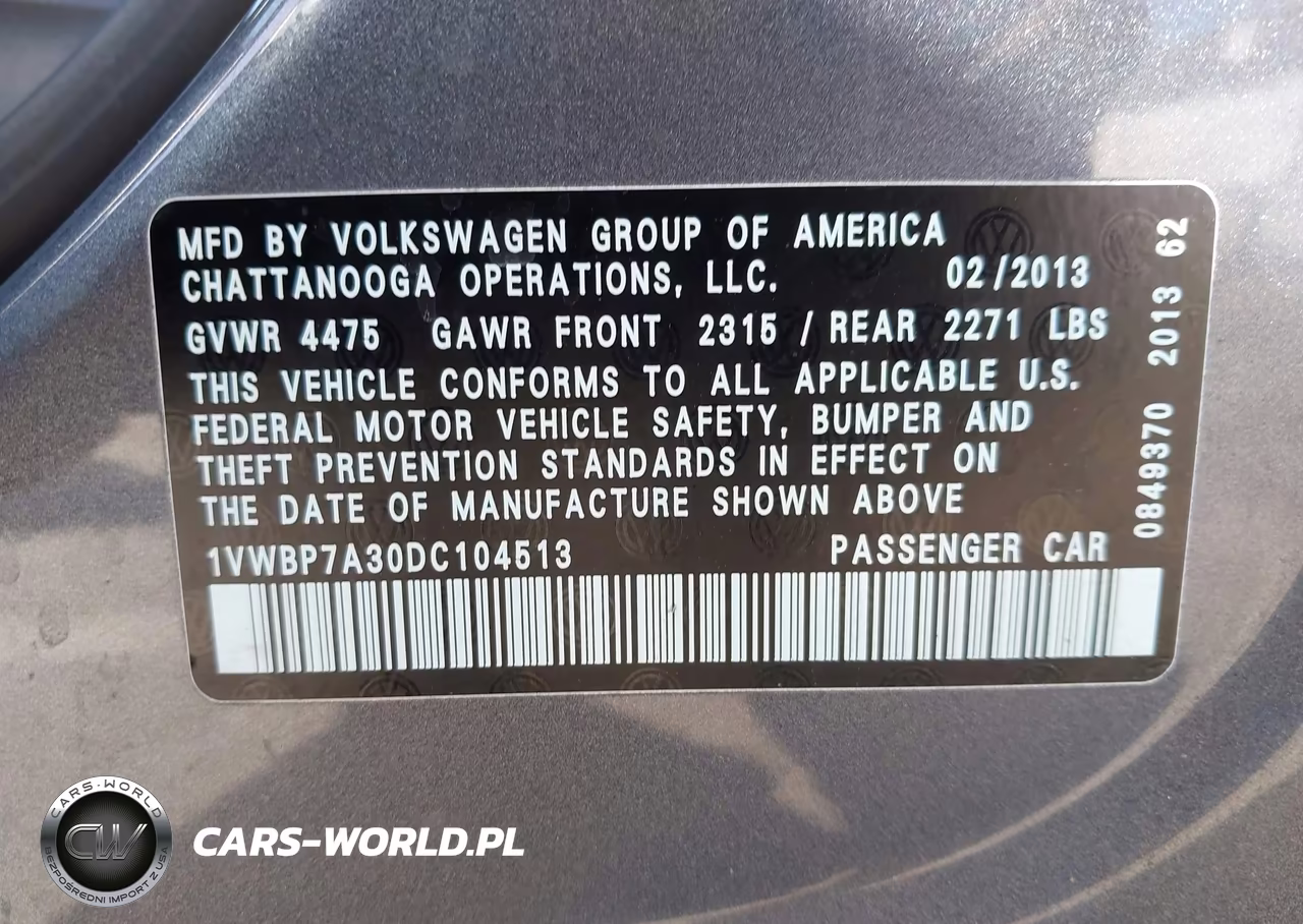 2013 Volkswagen Passat 2.5L Se VIN:1VWBP7A30DC104513 - 9