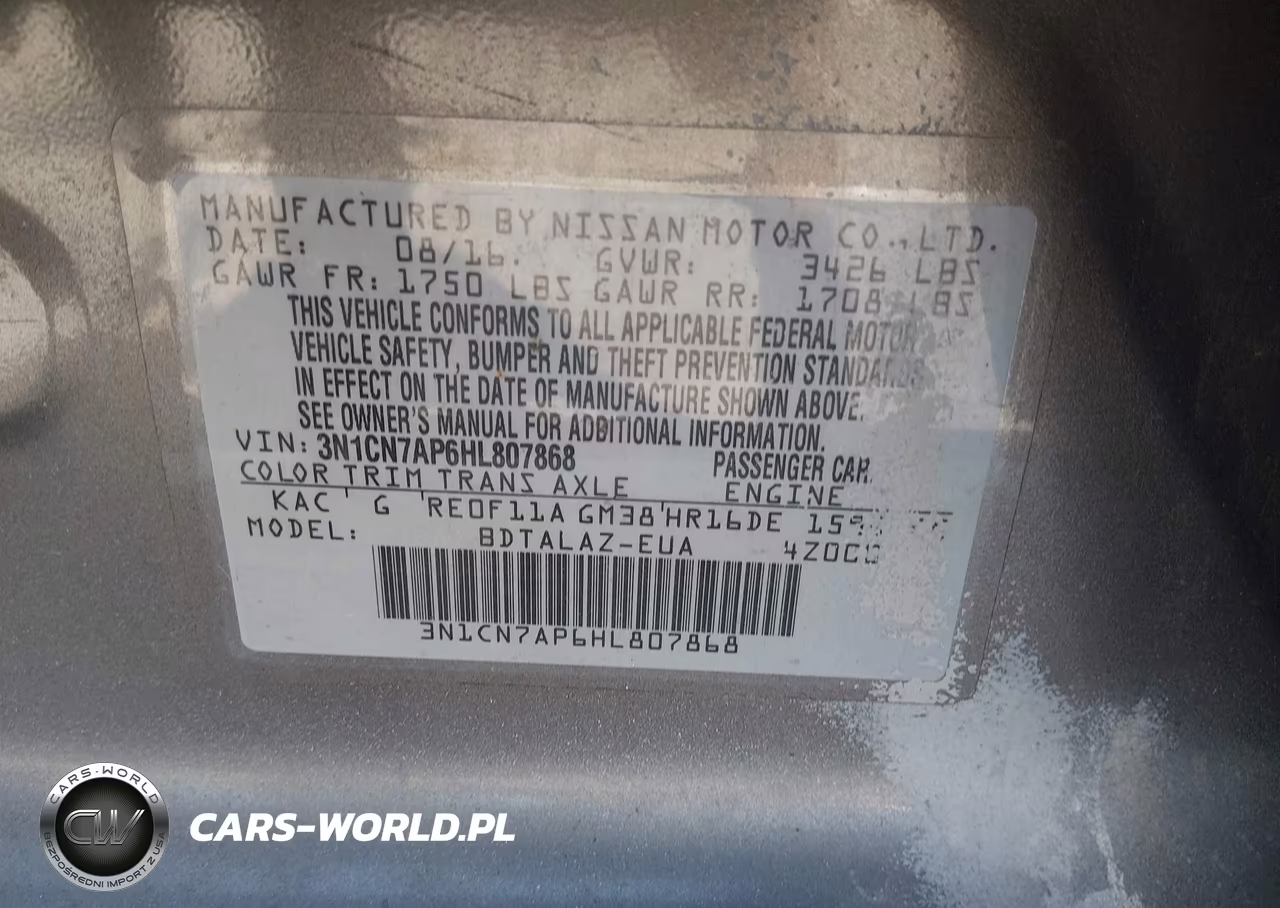 2017 Nissan Versa 1.6 S+ VIN:3N1CN7AP6HL807868 - 9