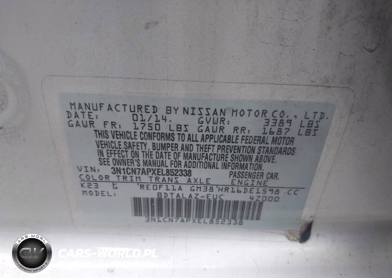 2014 Nissan Versa 1.6 S+ VIN:3N1CN7APXEL852338 - 9