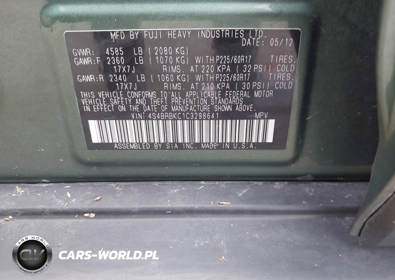 2012 Subaru Outback 2.5I Limited VIN:4S4BRBKC1C3298641 - 9
