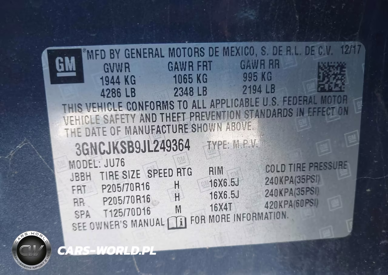 2018 Chevrolet Trax Ls VIN:3GNCJKSB9JL249364 - 9
