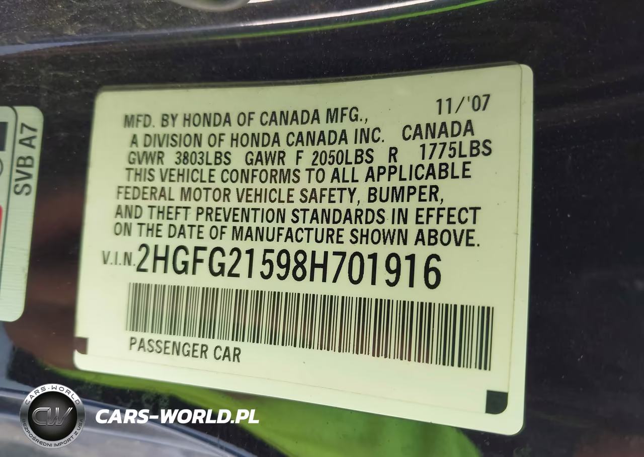 2008 Honda Civic Si VIN:2HGFG21598H701916 - 9