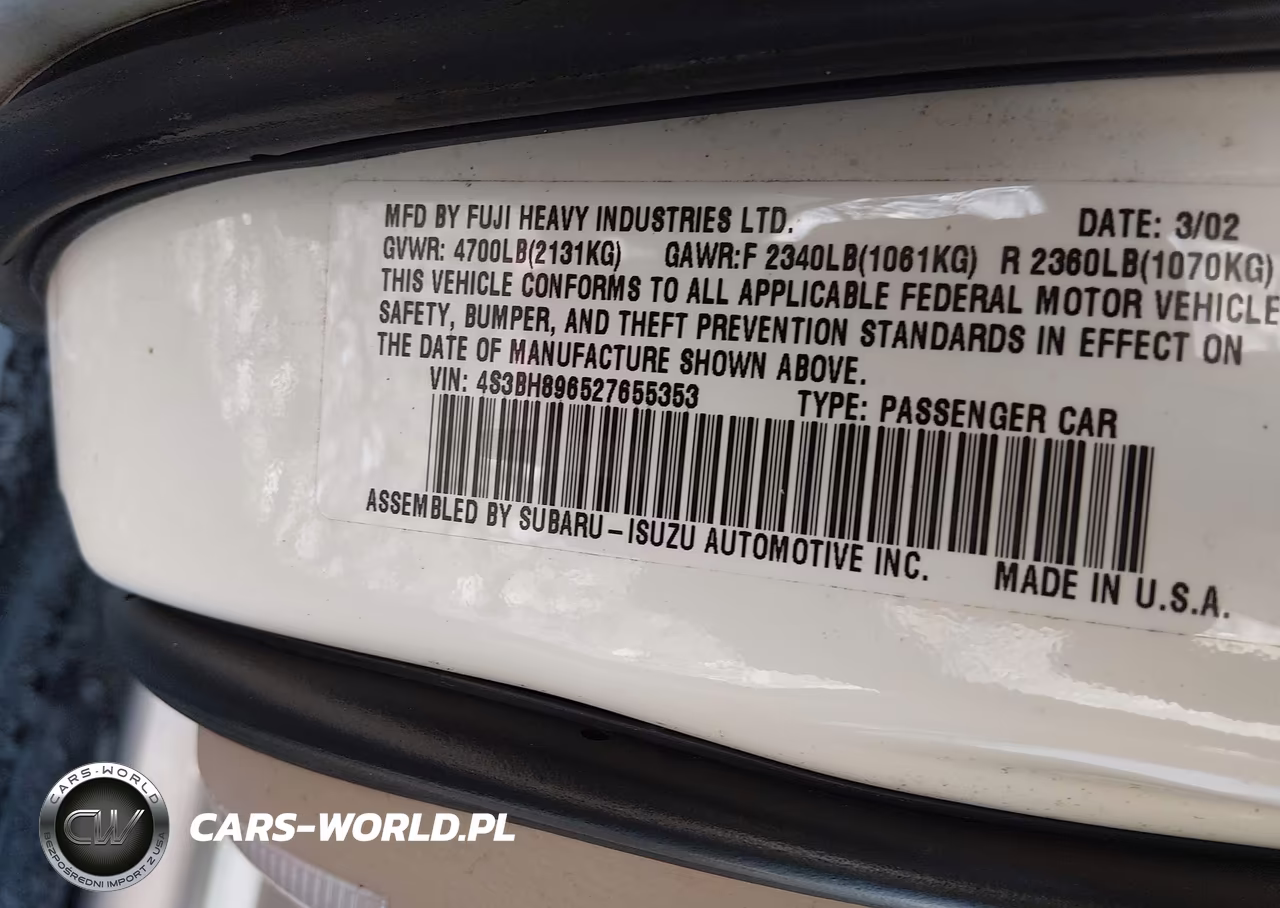 2002 Subaru Outback H6-3.0 Vdc VIN:4S3BH896527655353 - 9