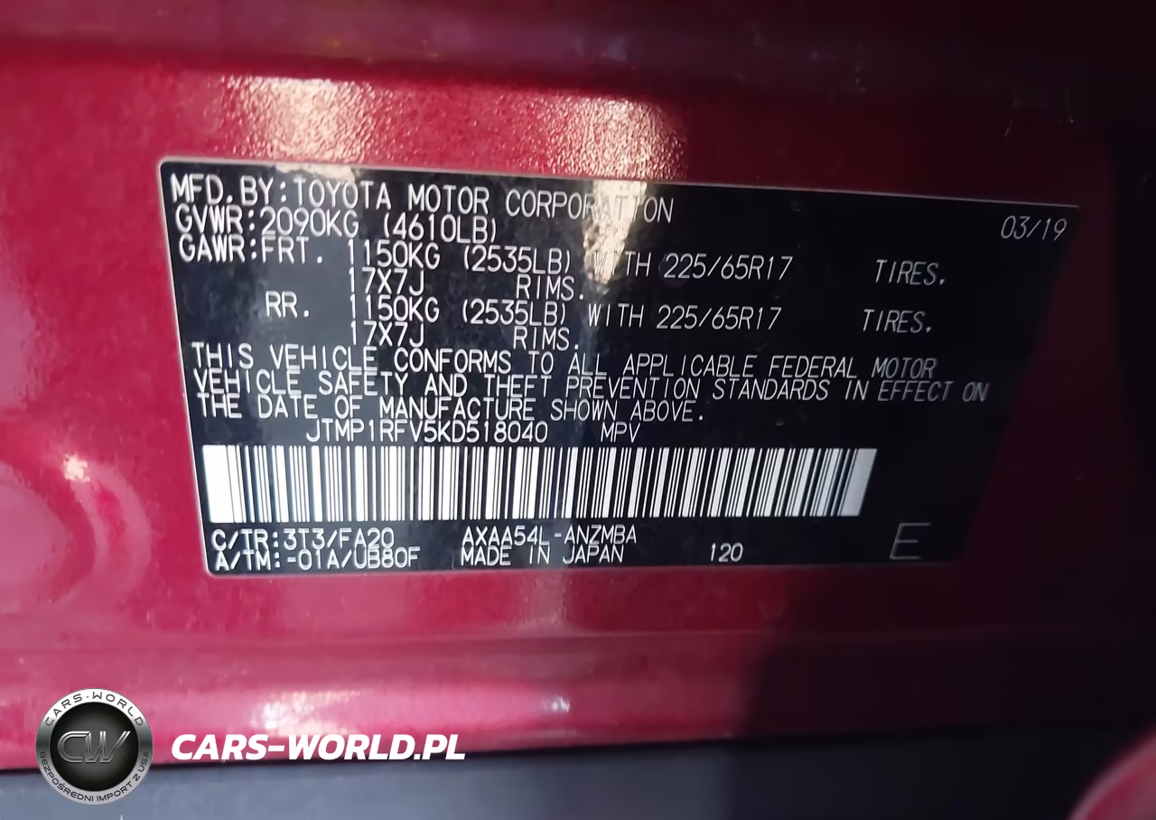 2019 Toyota Rav4 Xle VIN:JTMP1RFV5KD518040 - 9