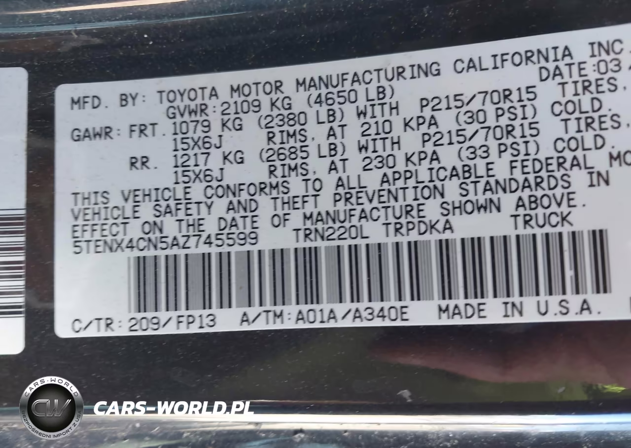 2010 Toyota Tacoma VIN:5TENX4CN5AZ745599 - 9