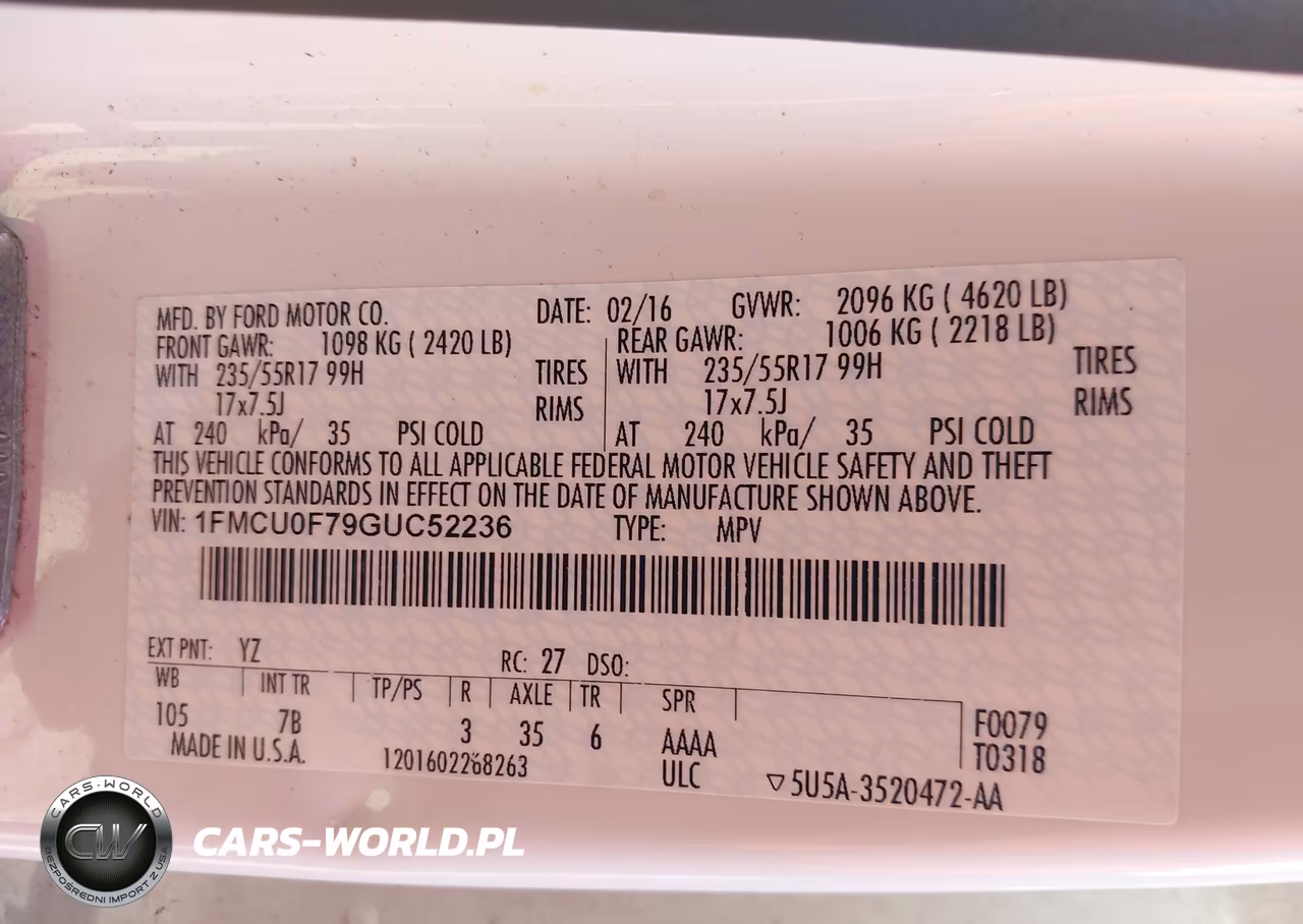 2016 Ford Escape S VIN:1FMCU0F79GUC52236 - 9