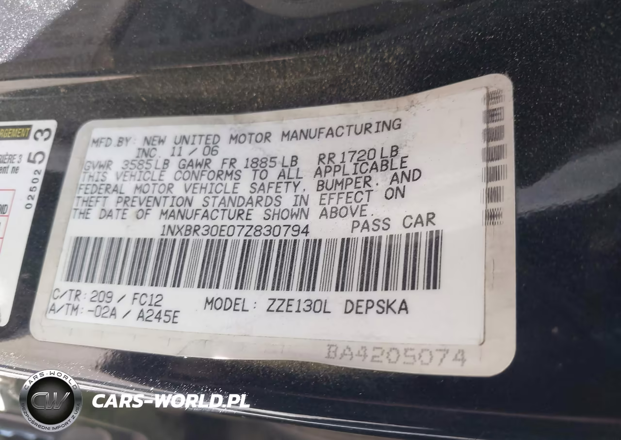 2007 Toyota Corolla S VIN:1NXBR30E07Z830794 - 9