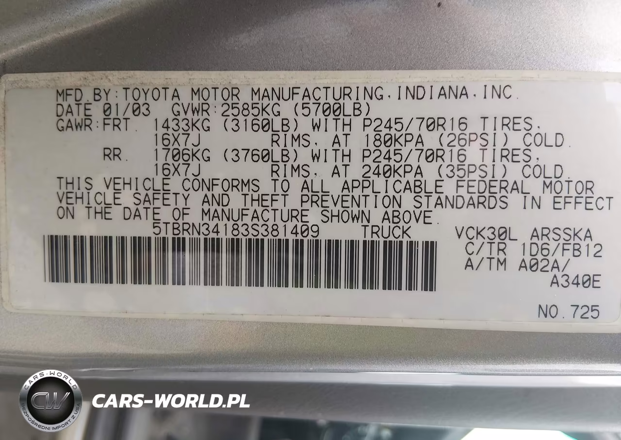 2003 Toyota Tundra Sr5 VIN:5TBRN34183S381409 - 9