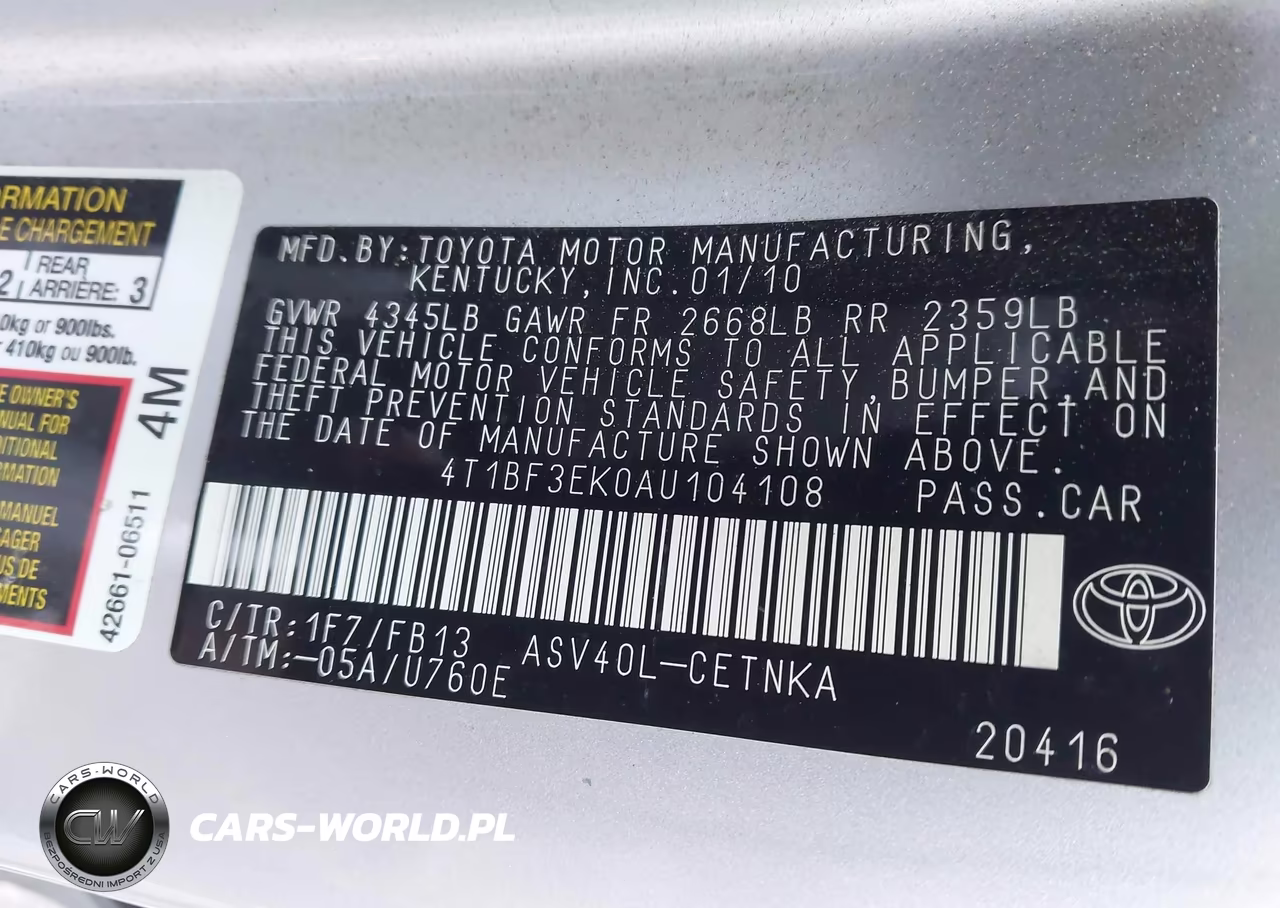 2010 Toyota Camry Le VIN:4T1BF3EK0AU104108 - 9