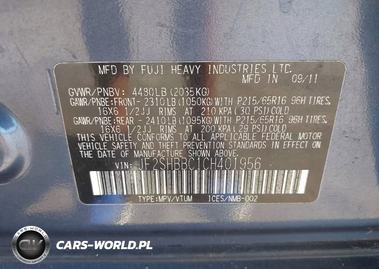 2012 Subaru Forester 2.5X VIN:JF2SHBBC1CH401956 - 9
