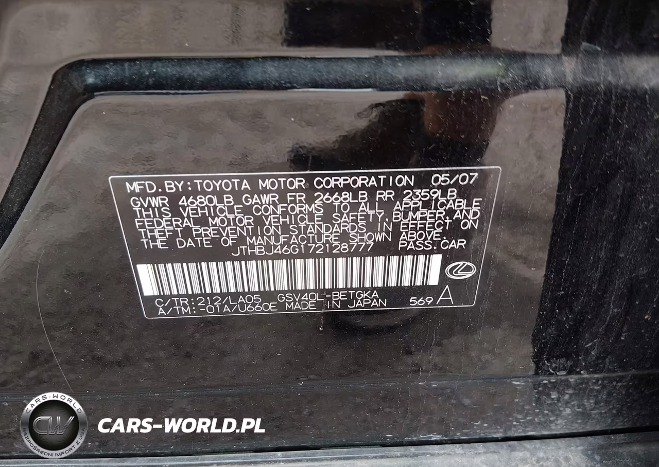 2007 Lexus Es 350 VIN:JTHBJ46G172128777 - 9