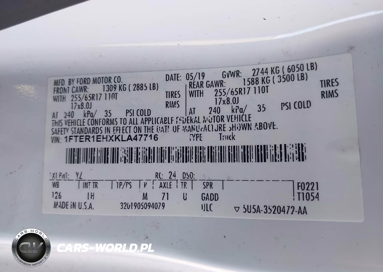 2019 Ford Ranger Xlt VIN:1FTER1EHXKLA47716 - 9