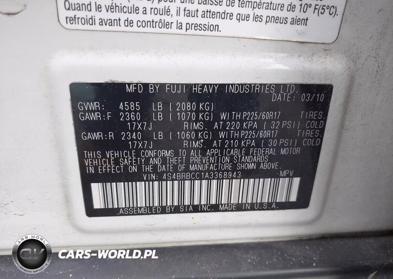 2010 Subaru Outback 2.5I Premium VIN:4S4BRBCC1A3368943 - 9