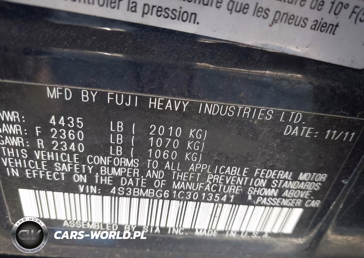 2012 Subaru Legacy 2.5I Premium VIN:4S3BMBG61C3013541 - 9
