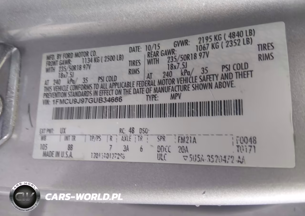 2016 Ford Escape VIN:1FMCU9J97GUB34666 - 9