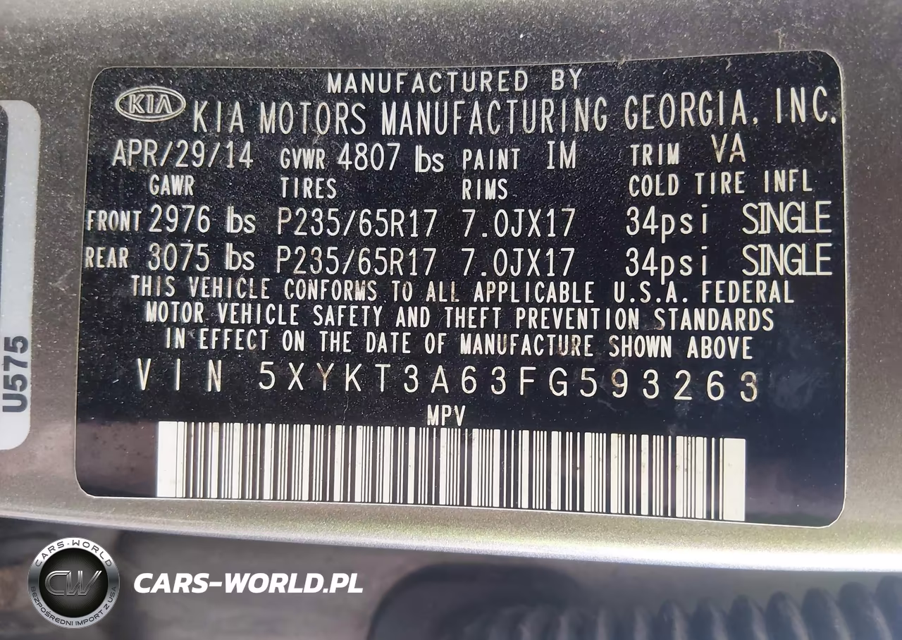 2015 Kia Sorento Lx VIN:5XYKT3A63FG593263 - 9