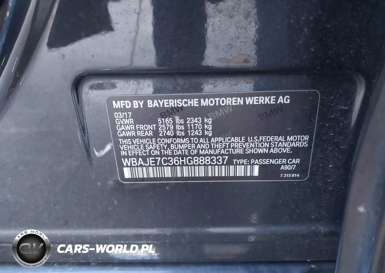 2017 BMW 540I xDrive VIN:WBAJE7C36HG888337 - 9