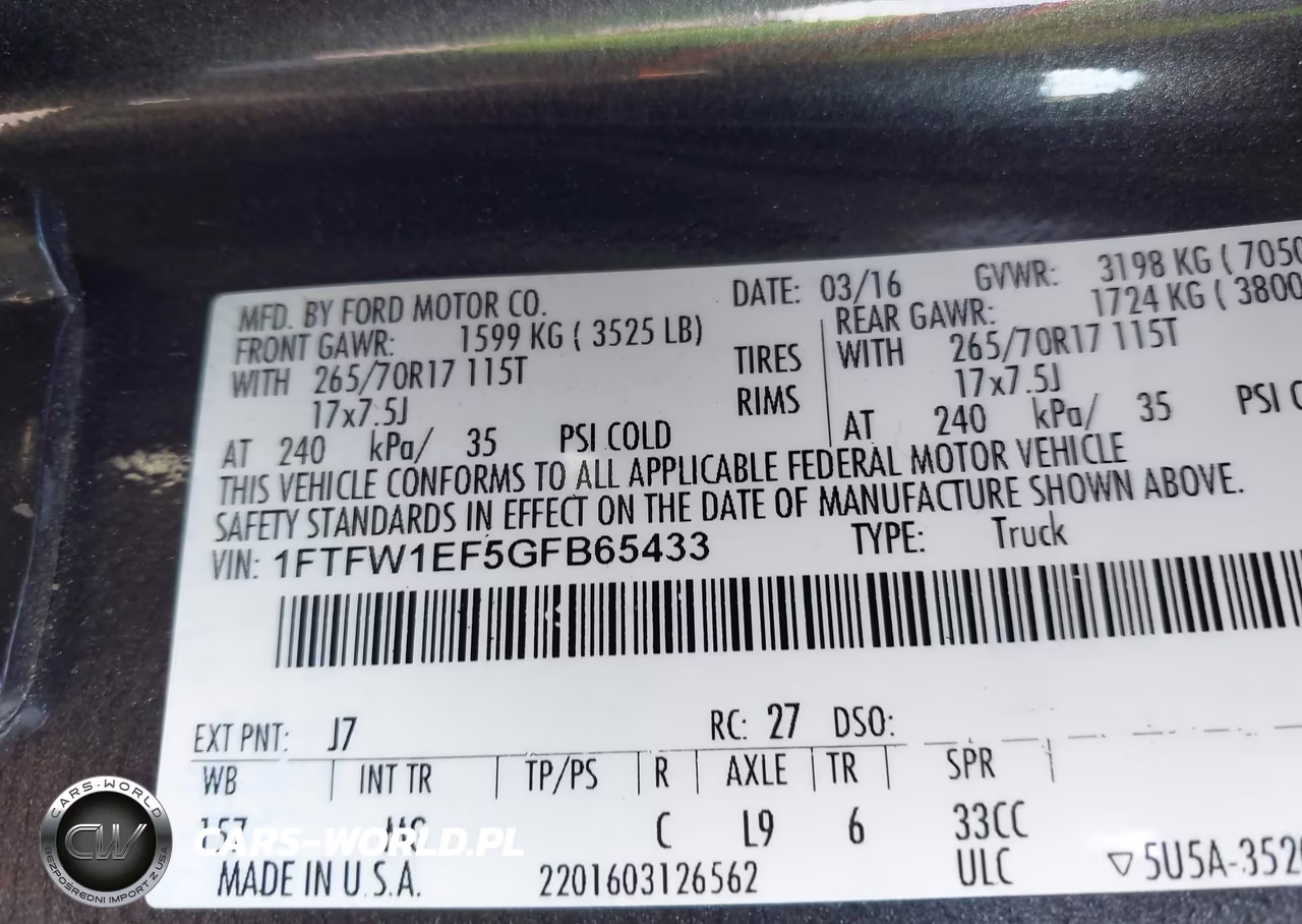 2016 Ford F-150 Xlt VIN:1FTFW1EF5GFB65433 - 9