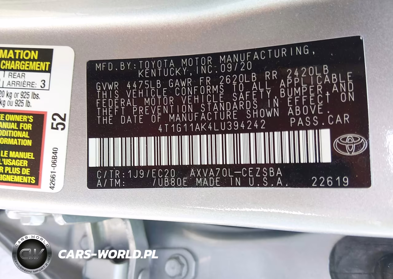 2020 Toyota Camry Se Nightshade Edition VIN:4T1G11AK4LU394242 - 9