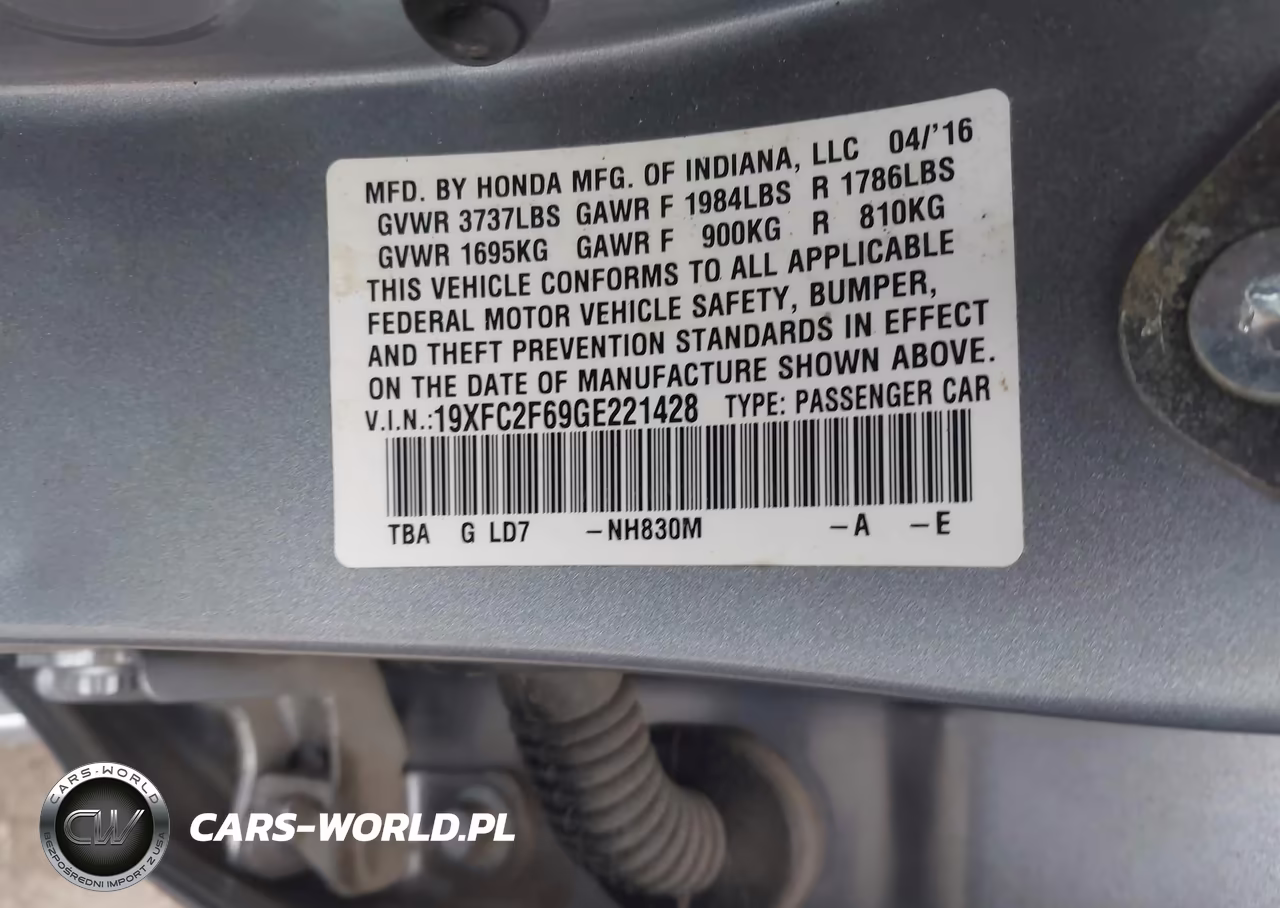 2016 Honda Civic Lx VIN:19XFC2F69GE221428 - 9