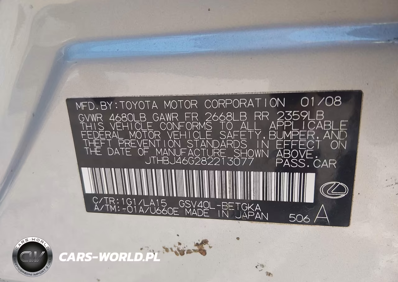 2008 Lexus Es 350 VIN:JTHBJ46G282213077 - 9