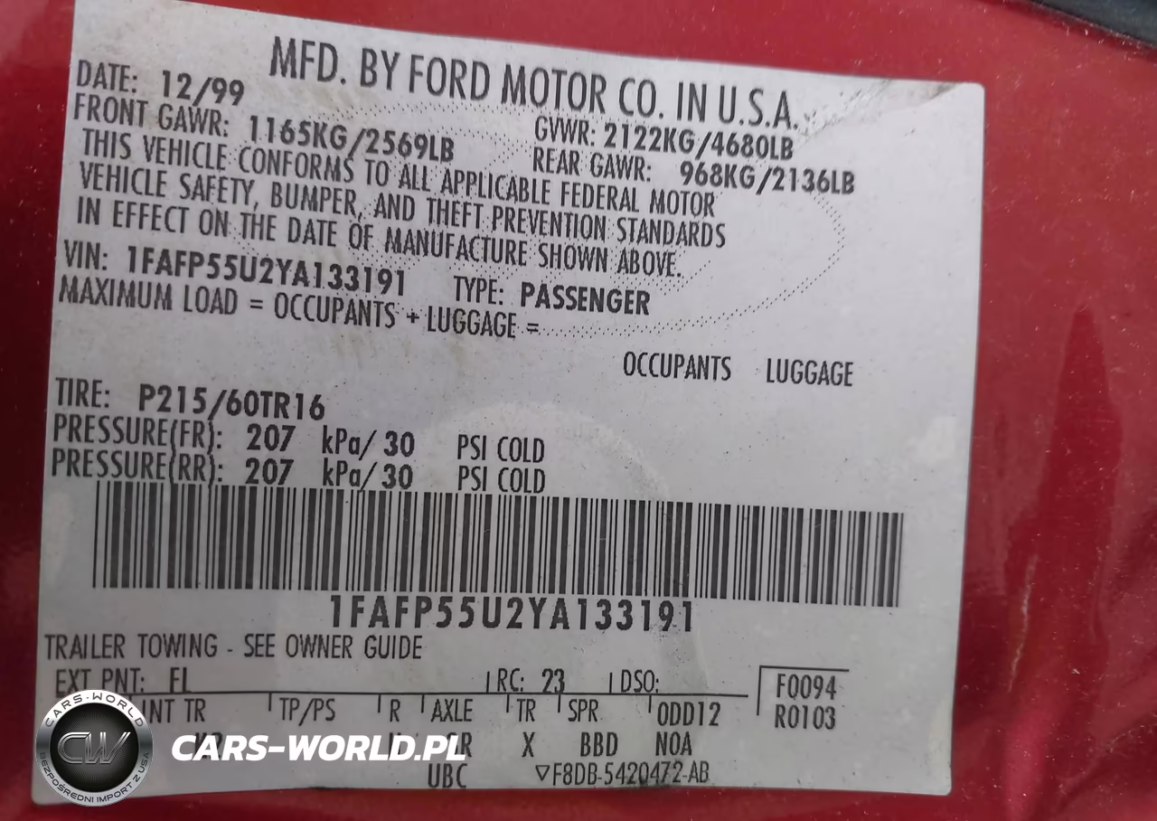 2000 Ford Taurus Ses VIN:1FAFP55U2YA133191 - 9