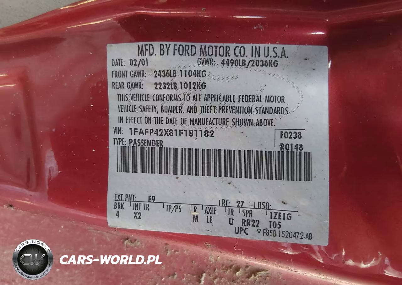 2001 Ford Mustang Gt VIN:1FAFP42X81F181182 - 9