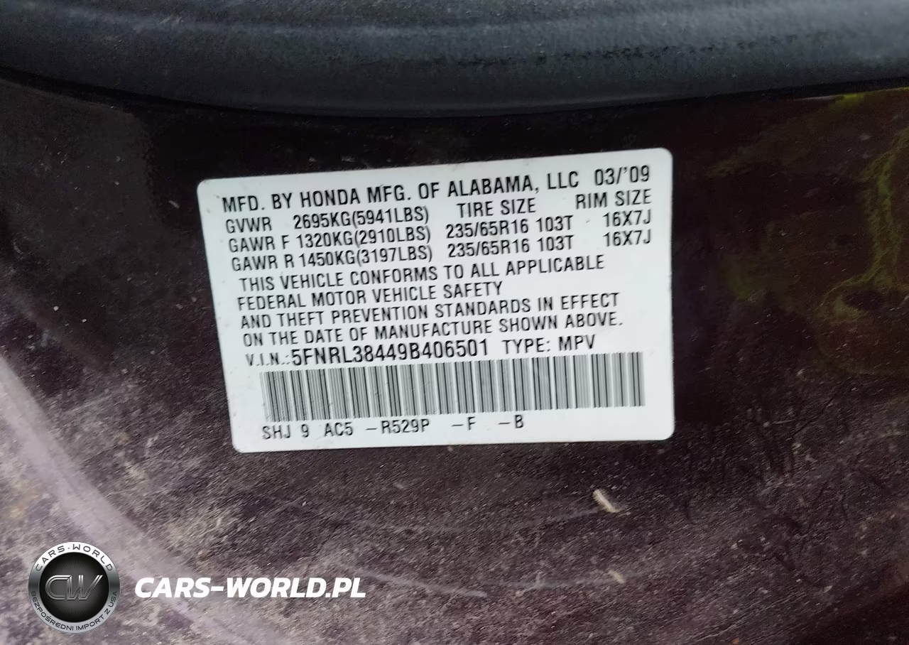 2009 Honda Odyssey Ex VIN:5FNRL38449B406501 - 9