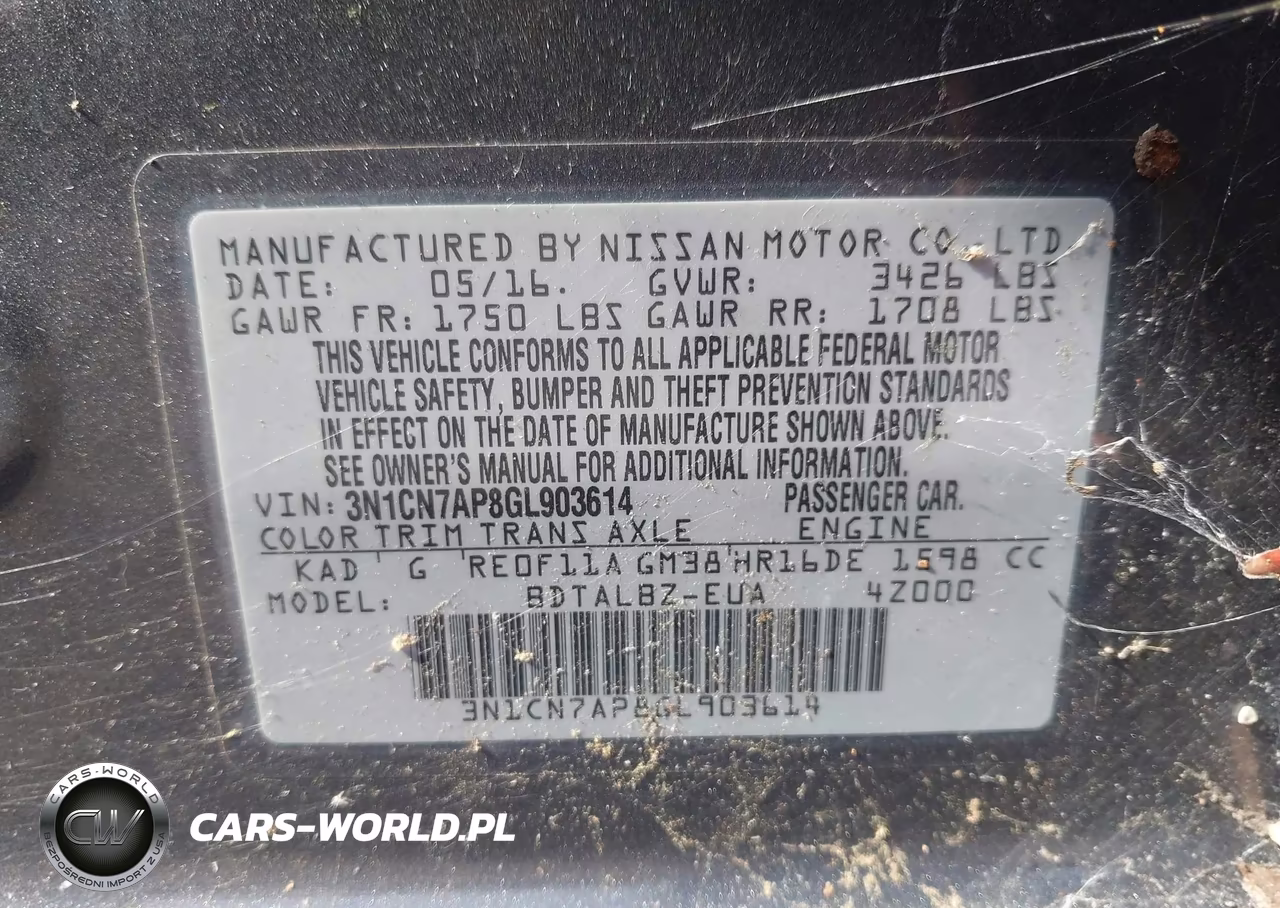 2016 Nissan Versa 1.6 S-1.6 S+-1.6 Sl-1.6 Sv VIN:3N1CN7AP8GL903614 - 9