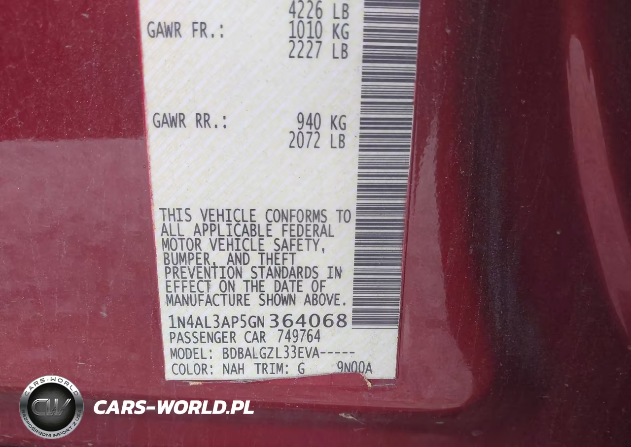 2016 Nissan Altima 2.5-2.5 S-2.5 Sl-2.5 Sr-2.5 Sv VIN:1N4AL3AP5GN364068 - 9