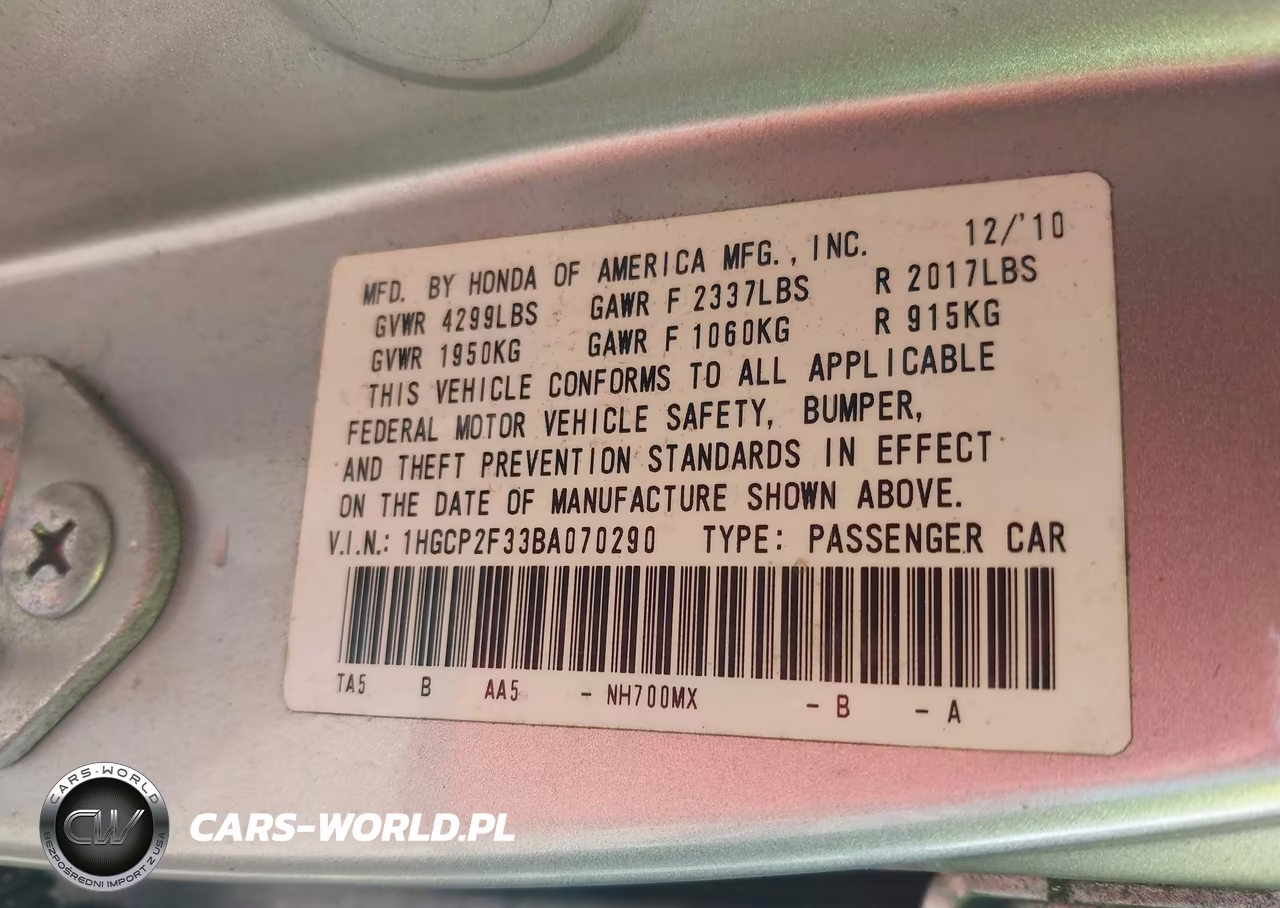 2011 Honda Accord 2.4 Lx VIN:1HGCP2F33BA070290 - 9