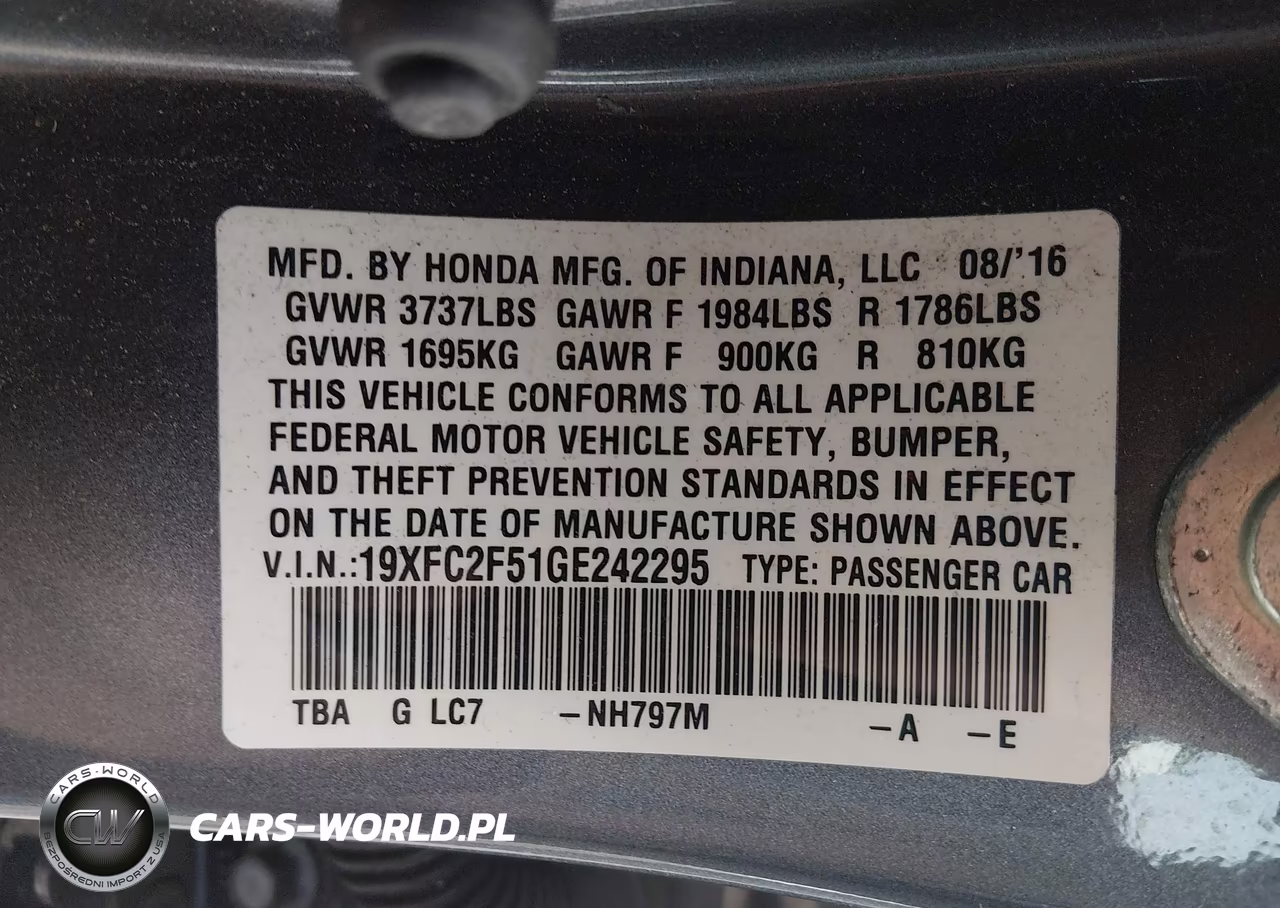 2016 Honda Civic Lx VIN:19XFC2F51GE242295 - 9
