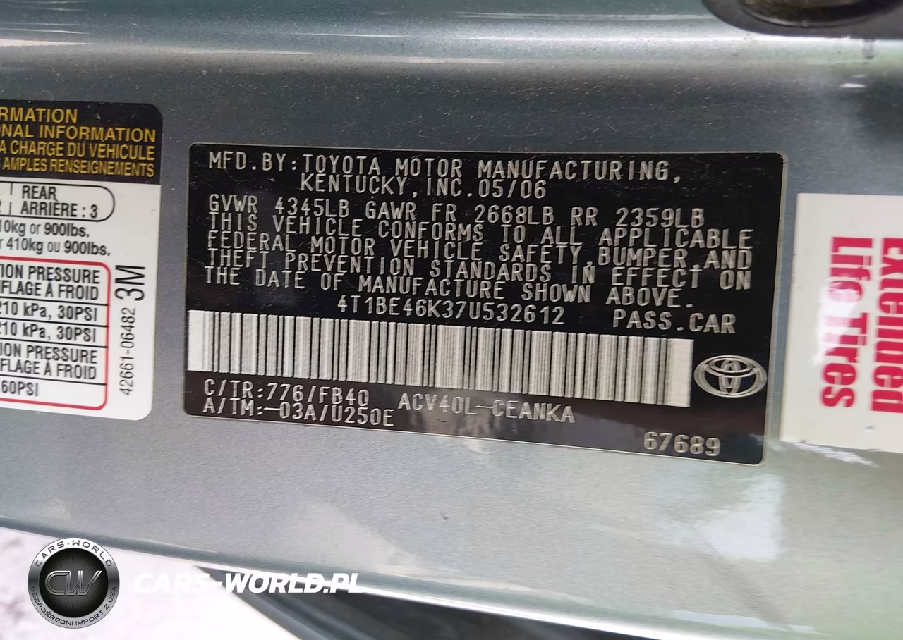 2007 Toyota Camry Le VIN:4T1BE46K37U532612 - 9