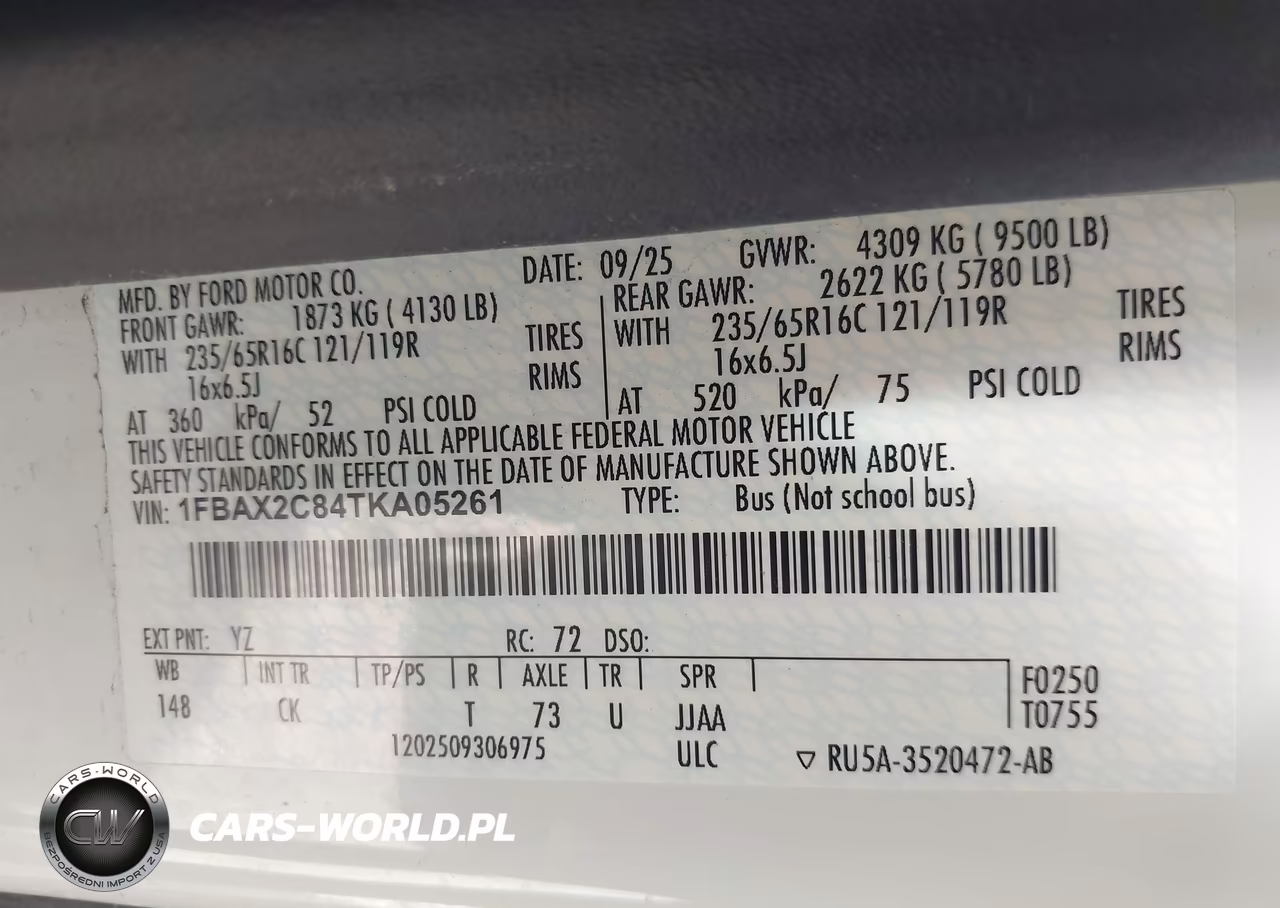 2026 Ford Transit-350 Passenger Van Xlt VIN:1FBAX2C84TKA05261 - 9