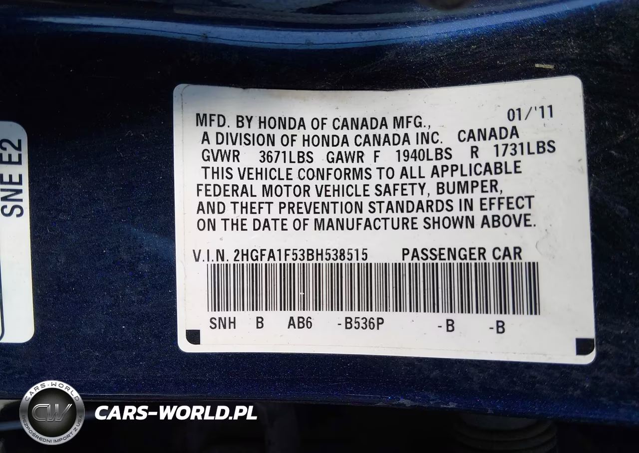 2011 Honda Civic Lx VIN:2HGFA1F53BH538515 - 9