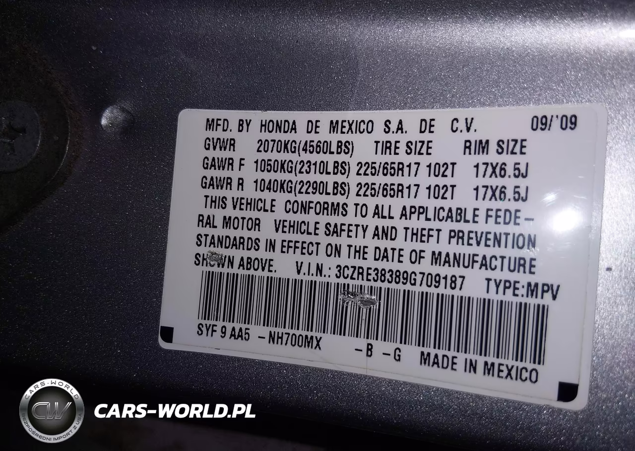 2009 Honda Cr-V Lx VIN:3CZRE38389G709187 - 9