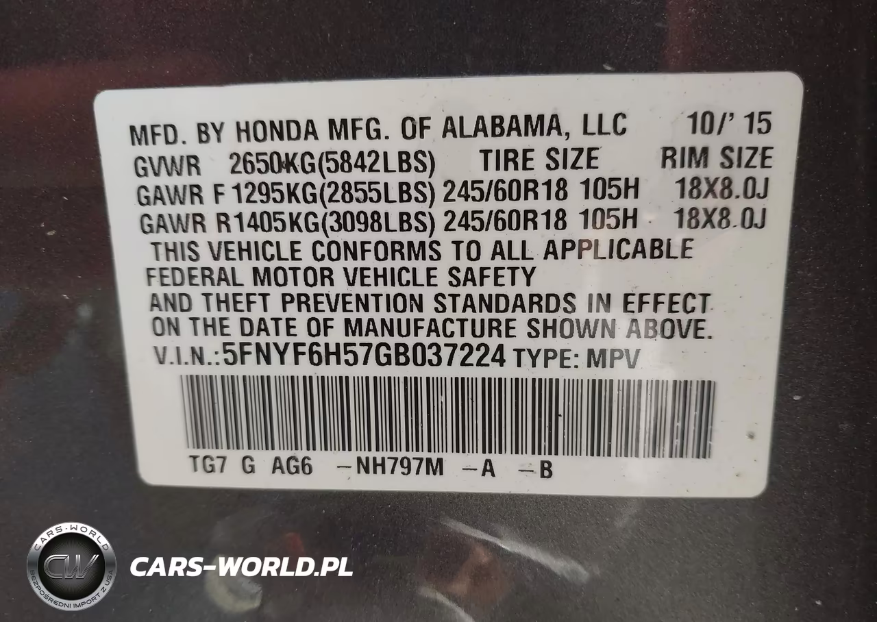 2016 Honda Pilot Ex-L VIN:5FNYF6H57GB037224 - 9