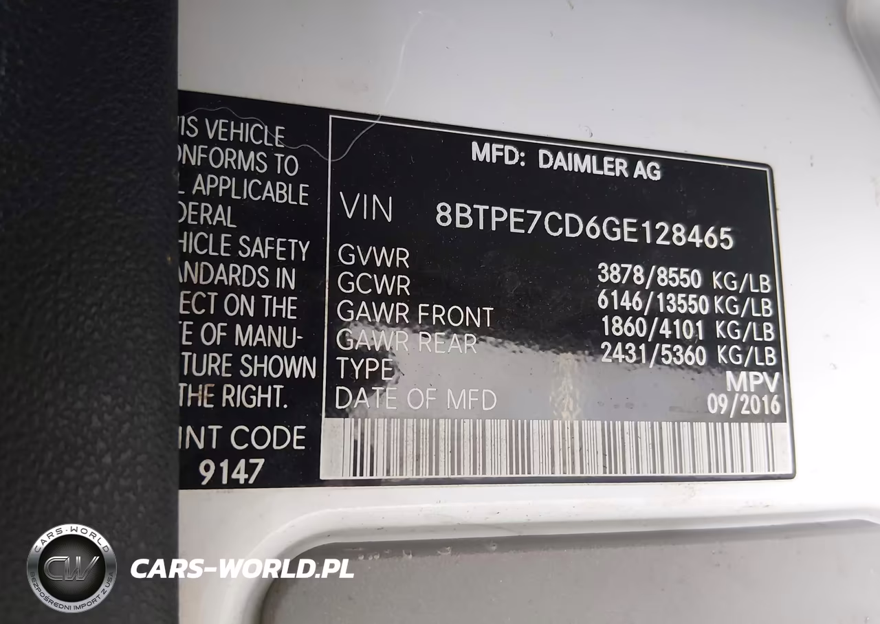 2016 Mercedes-Benz Sprinter 2500 Normal Roof VIN:8BTPE7CD6GE128465 - 9
