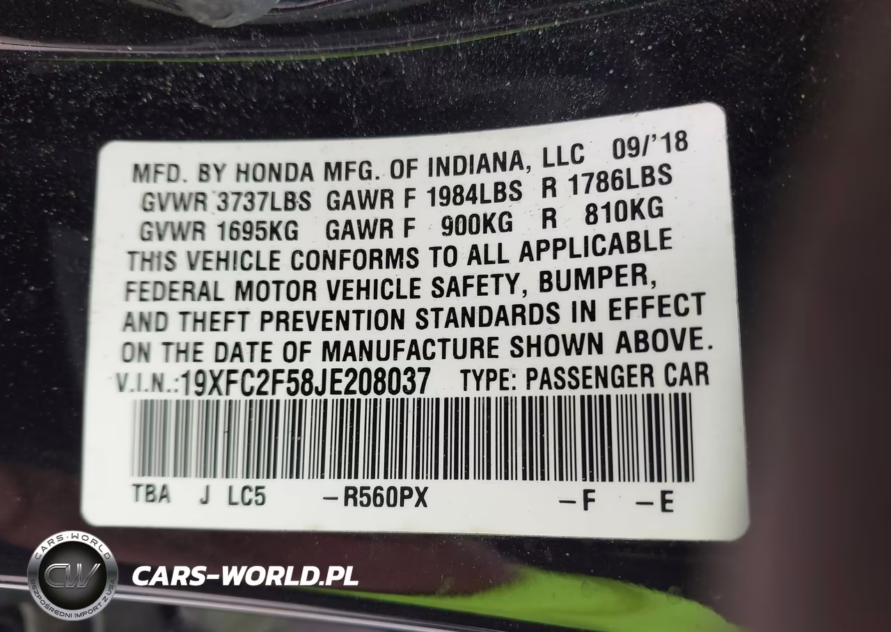 2018 Honda Civic Lx VIN:19XFC2F58JE208037 - 9