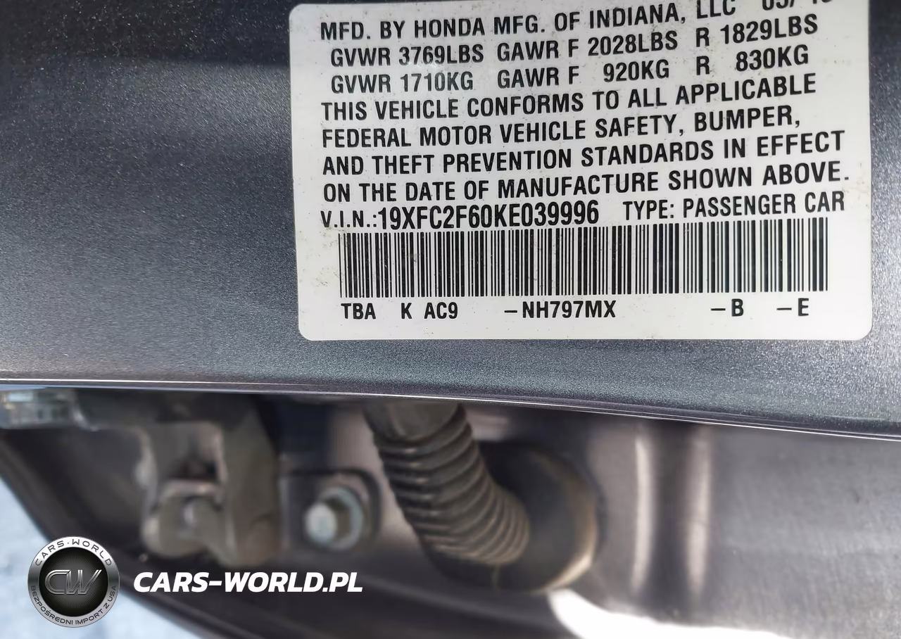 2019 Honda Civic Lx VIN:19XFC2F60KE039996 - 9