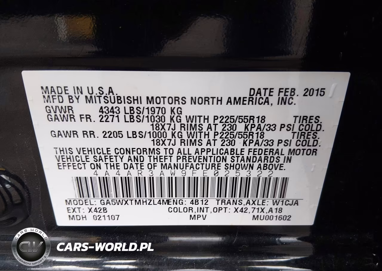 2015 Mitsubishi Outlander Sport Es VIN:4A4AR3AW9FE025322 - 9