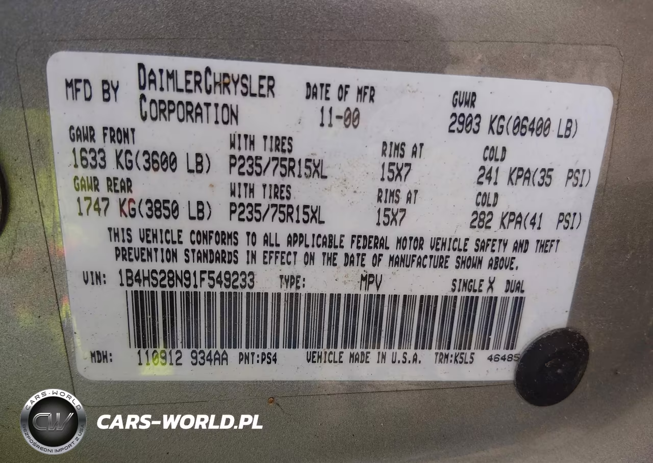 2001 Dodge Durango VIN:1B4HS28N91F549233 - 9
