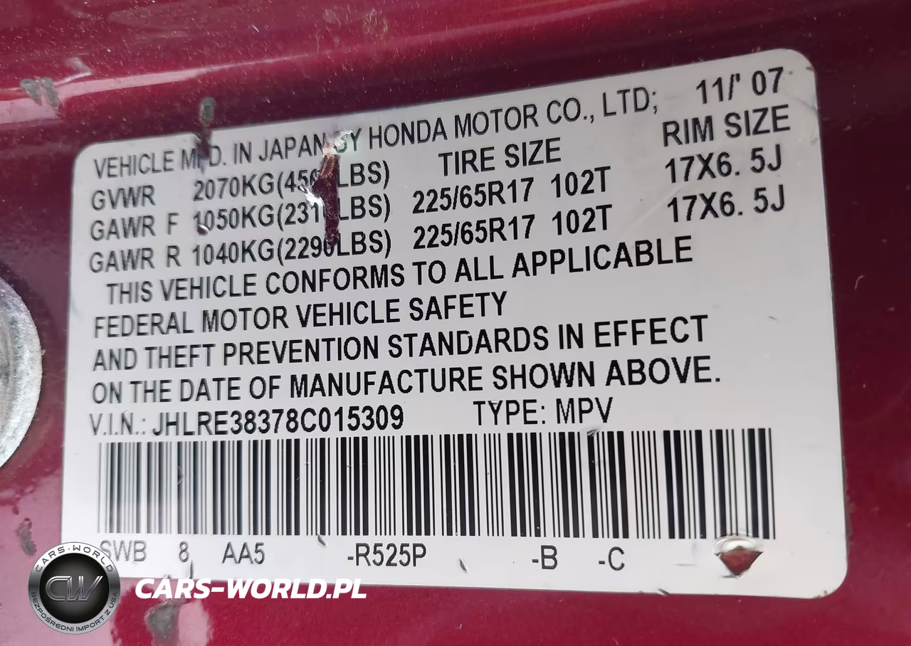 2008 Honda Cr-V Lx VIN:JHLRE38378C015309 - 9