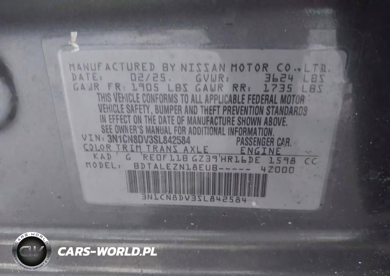 2025 Nissan Versa 1.6 S VIN:3N1CN8DV3SL842584 - 9