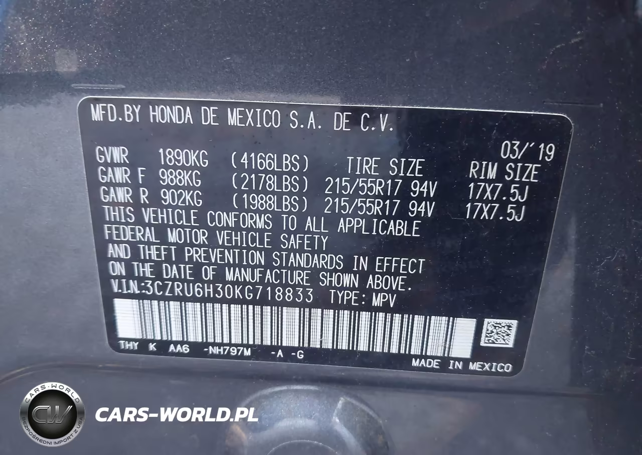 2019 Honda Hr-V Lx VIN:3CZRU6H30KG718833 - 9